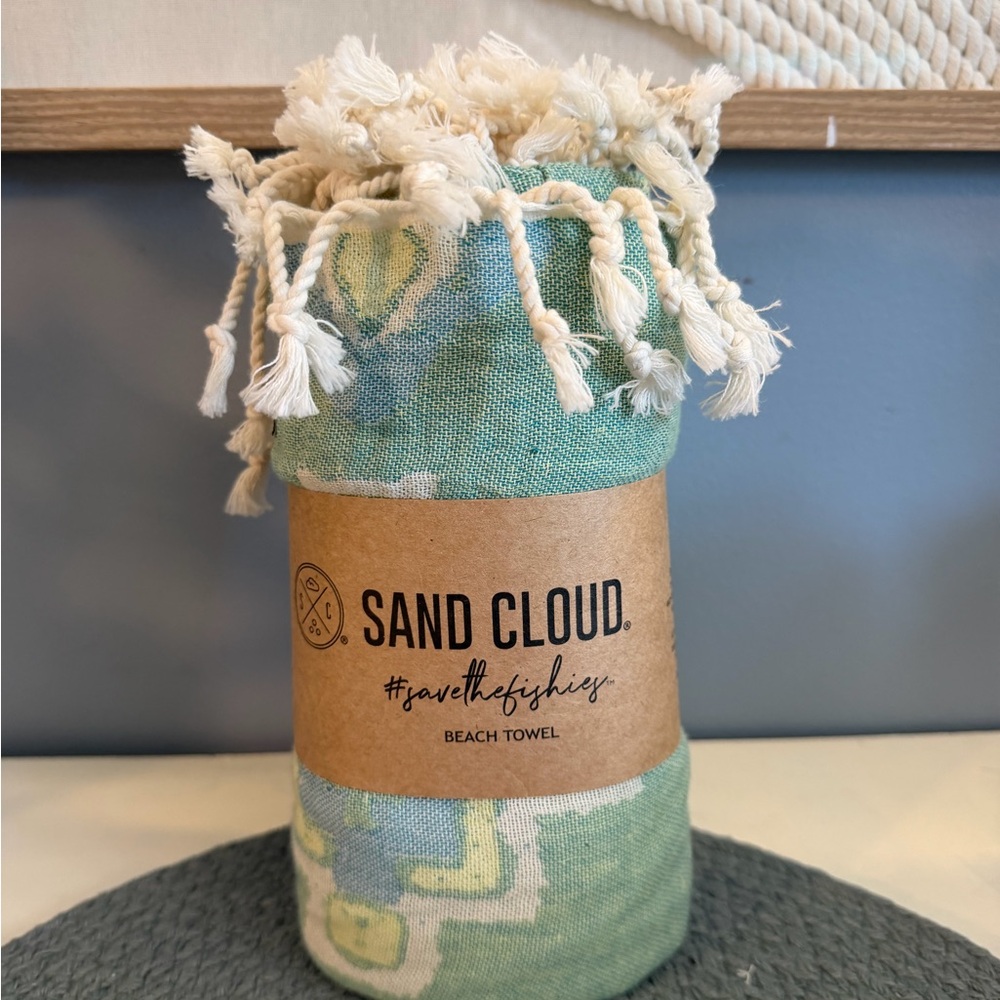 Sand Cloud Green Patterned Beach Towel with Fringe Detail